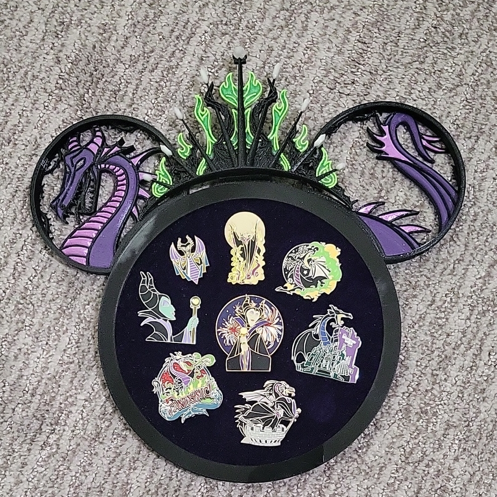 Maleficent Themed Factory 55 3D Printed Disney Pin Board, Minnie Ears, and Crown